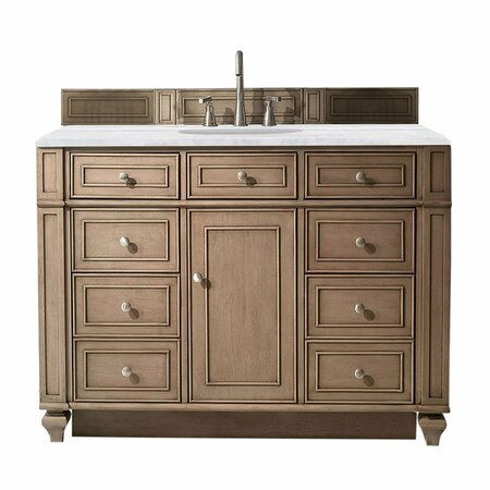 JAMES MARTIN VANITIES Bristol 48in Single Vanity, Whitewashed Walnut w/ 3 CM Arctic Fall Solid Surface Top 157-V48-WW-3AF